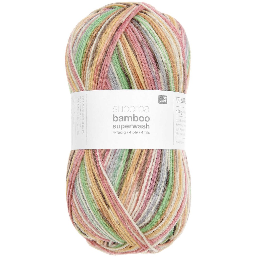 Fil pour chaussette Rico Superba Bamboo 4 fils Pink rainbow earthy