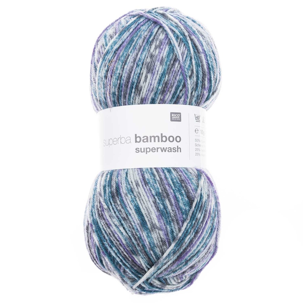 Fil pour chaussette Rico Superba Bamboo 4 fils Pink gris bleu mix