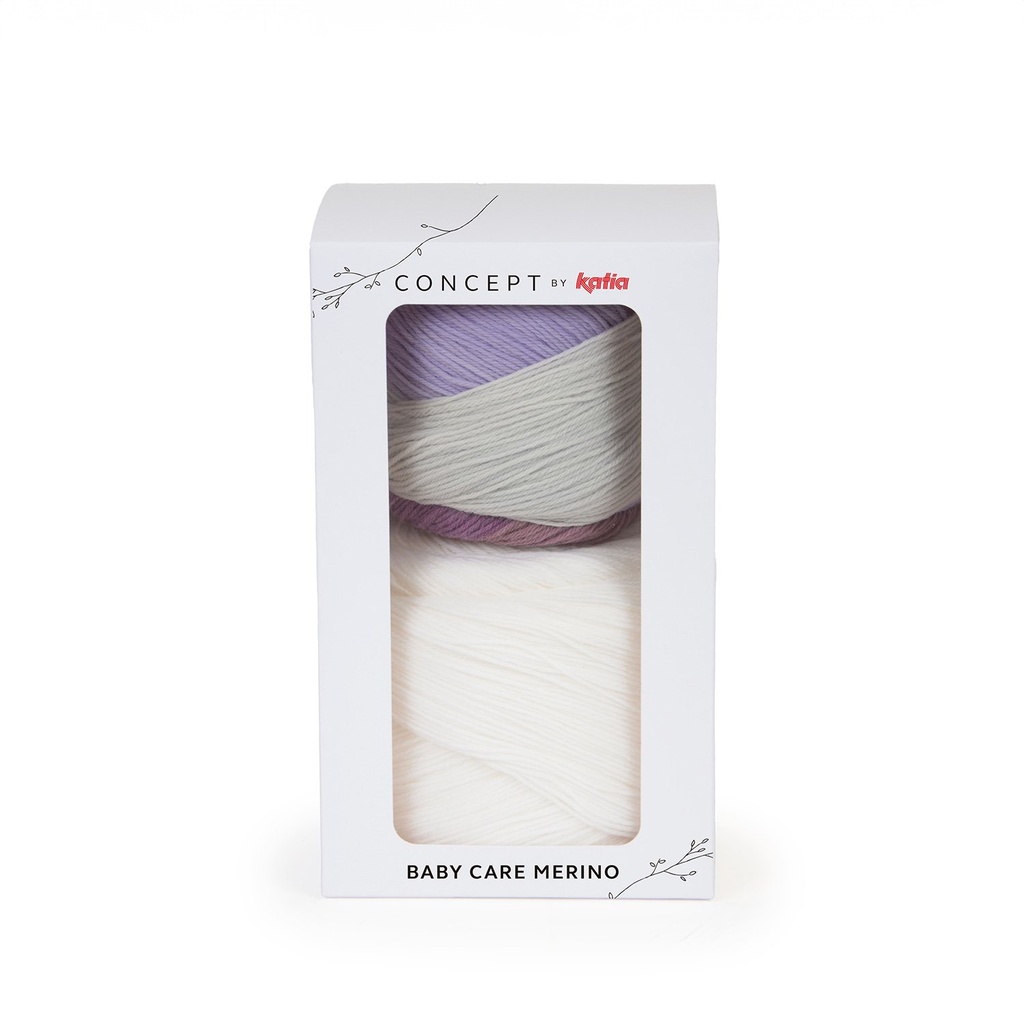 Baby care merino Laine Katia 503  Écru Mûre nacré Gris